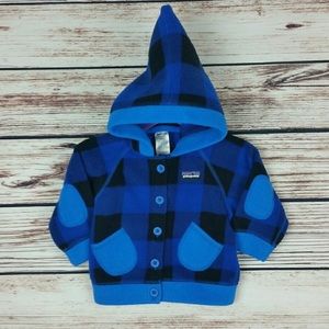 Patagonia Blue/Black Plaid Fleece Button Jacket Baby/12m